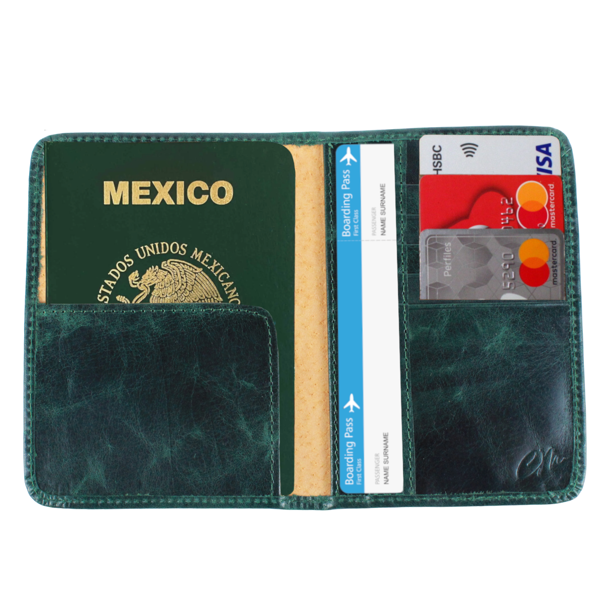 Cartera Tarjetero Porta Pasaporte Piel Genuina Interiores en Piel