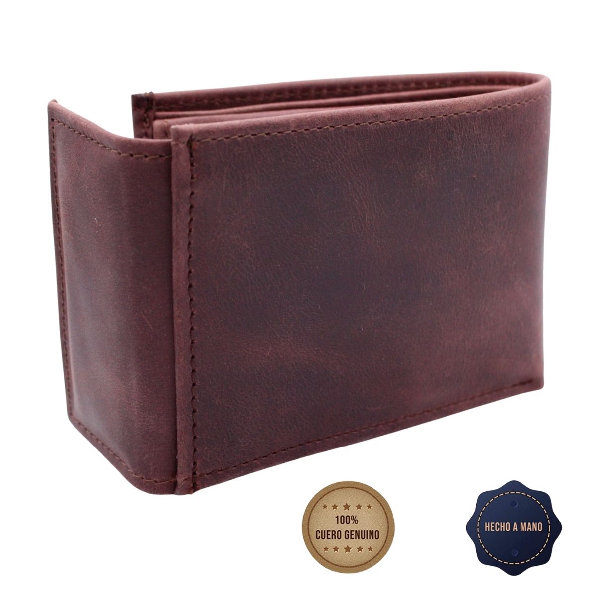 Cartera Hombre Piel Genuina Cierre Velcro Vintage Interiores en Tela