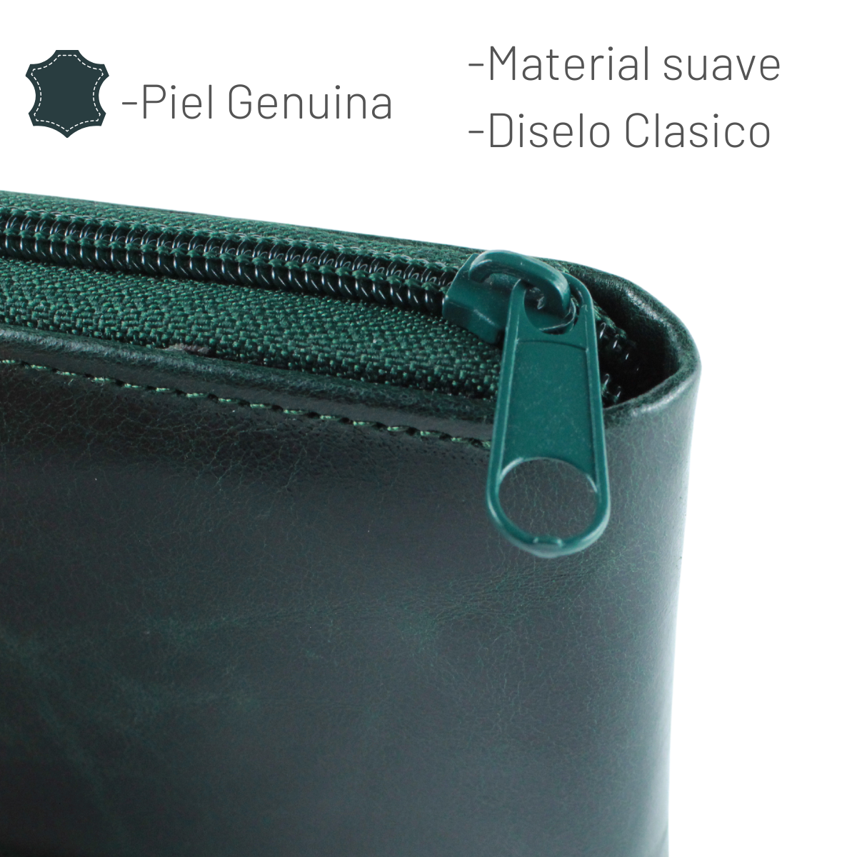 Cartera Hombre Piel Genuina Cierre Seguro Monedas Interiores en Tela