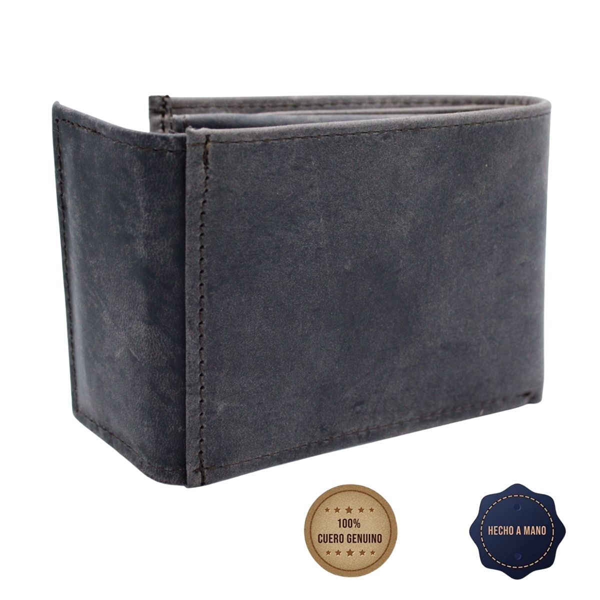 Cartera Hombre Piel Genuina Cierre Velcro Vintage Interiores en Tela