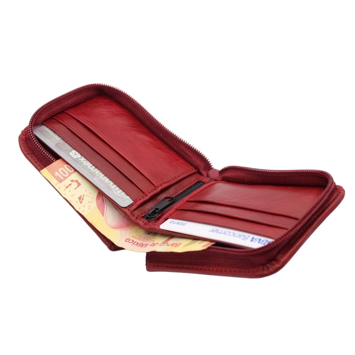 Cartera Hombre Piel Genuina Cierre Seguro Monedas Interiores en Tela