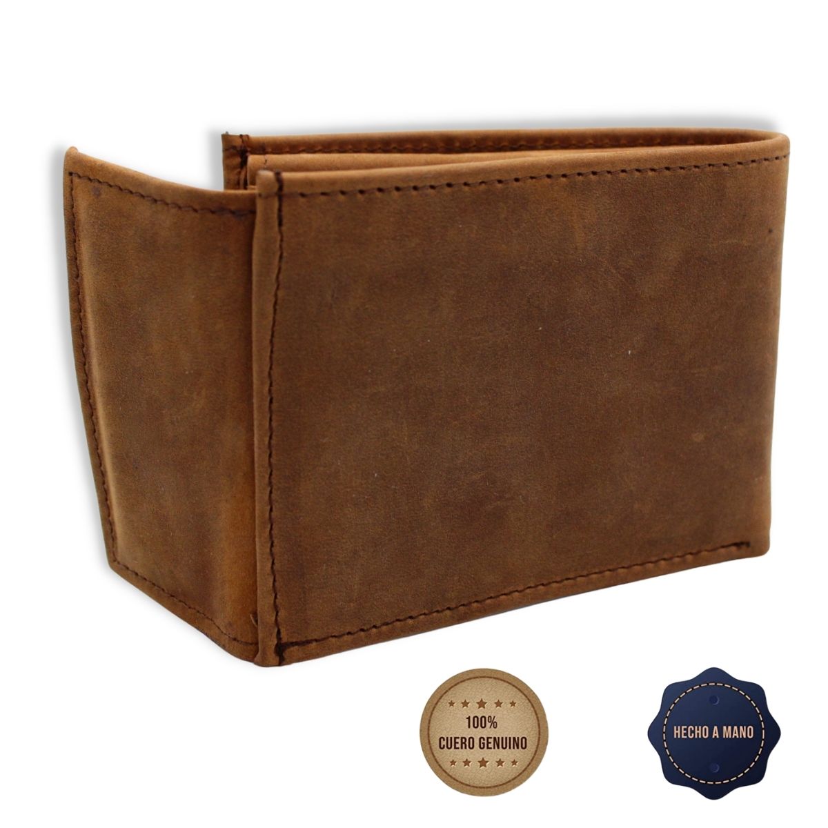 Cartera Hombre Piel Genuina Cierre Velcro Vintage Interiores en Tela