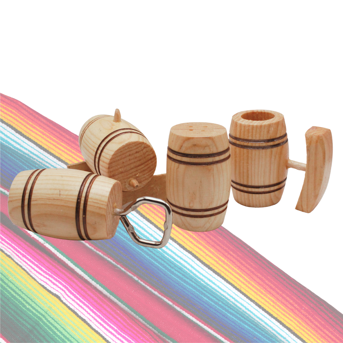 Tequilero Salero Destapador Set Barrilito Madera Artesanal Decorativo