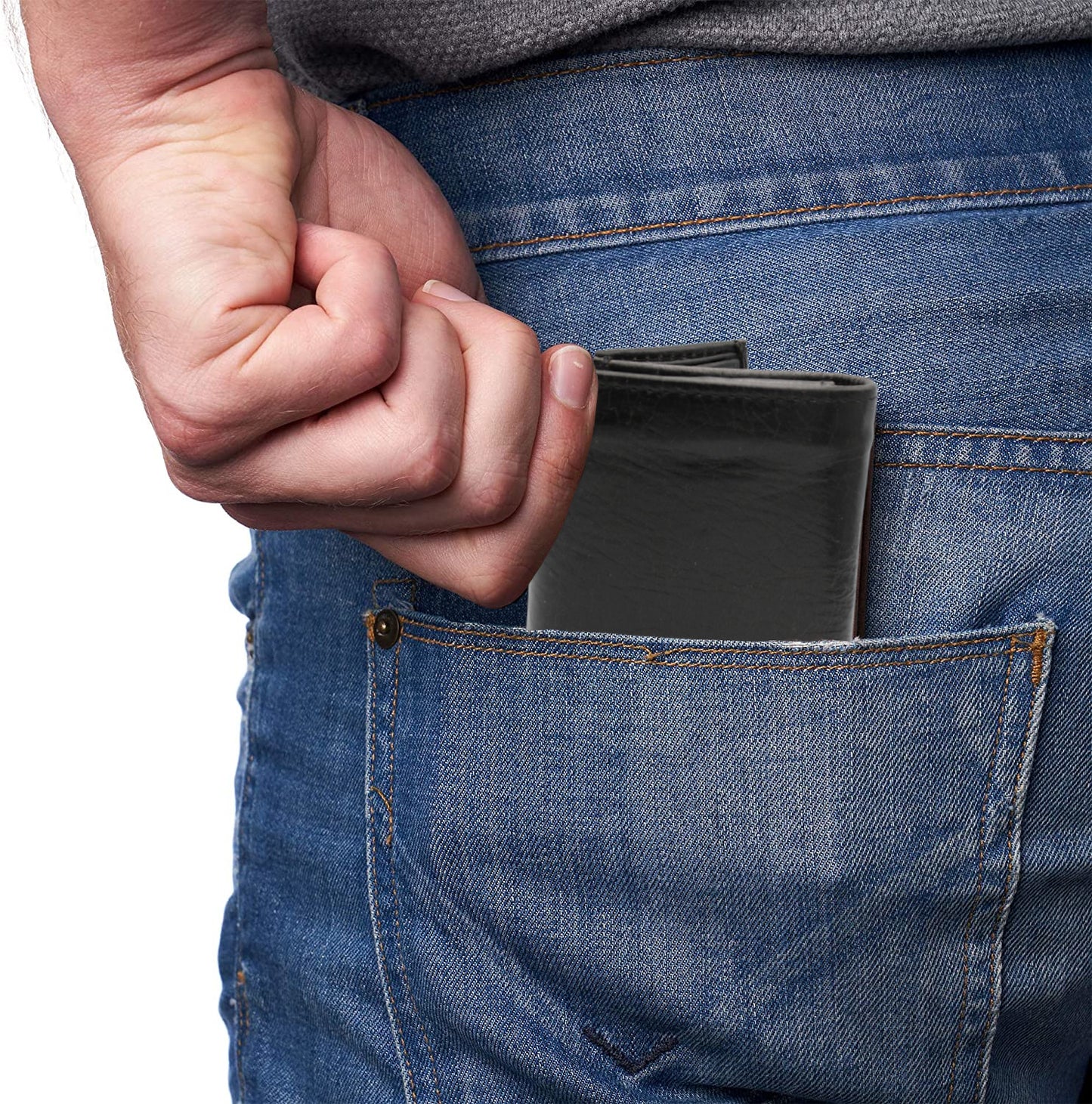 Cartera Hombre Piel Genuina Triple con Identificación Interiores en Piel
