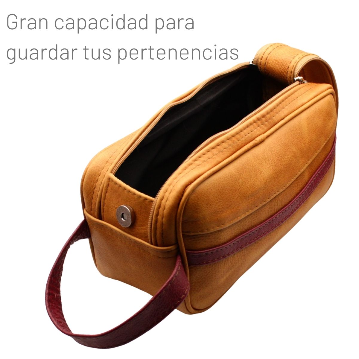 Neceser Hombre Piel Genuina Franja Interiores en Tela