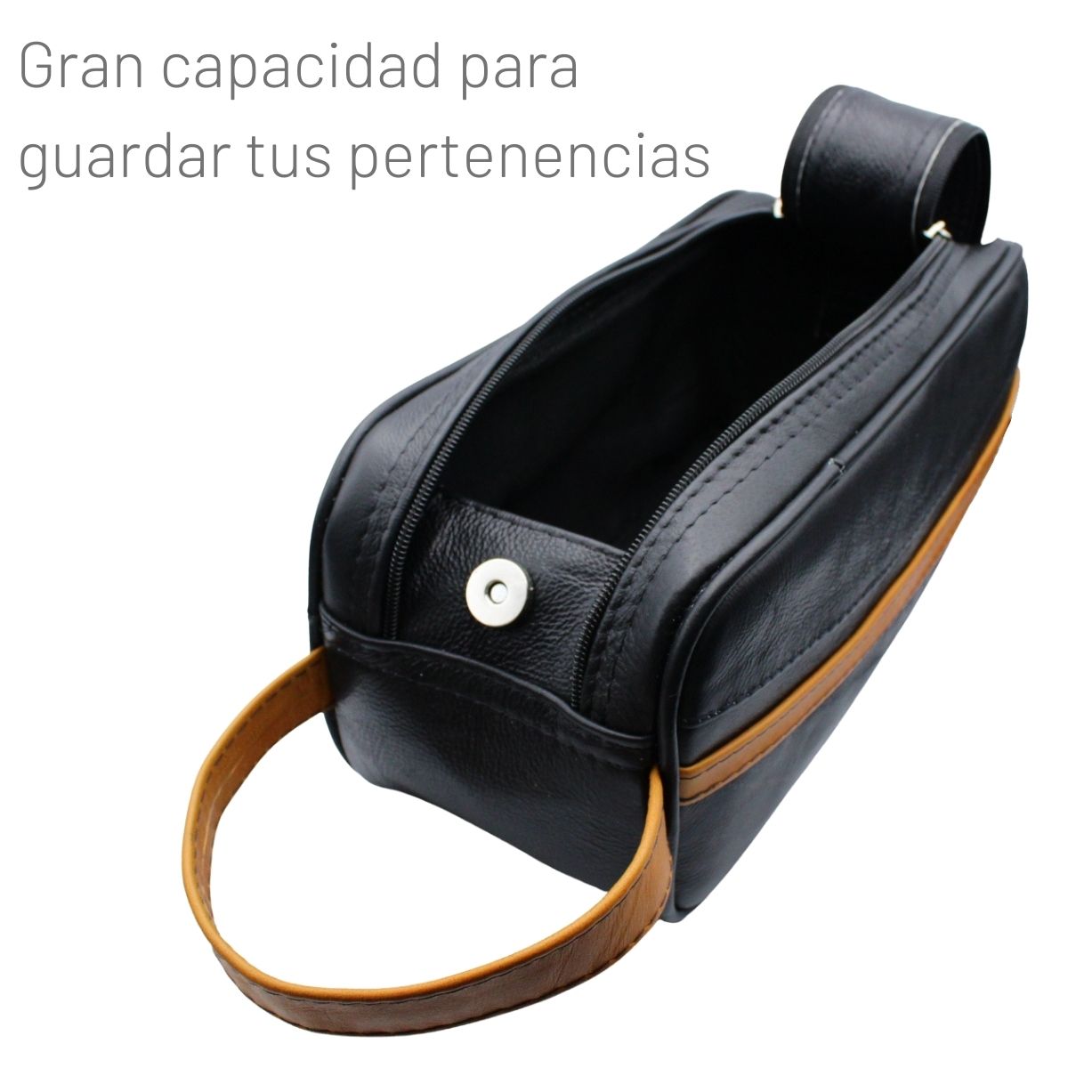 Neceser Hombre Piel Genuina Franja Interiores en Tela