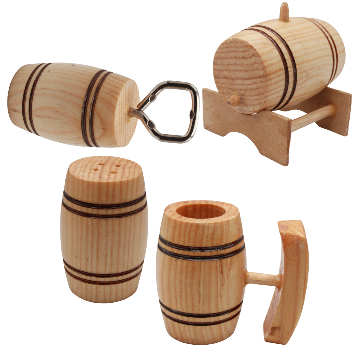 Tequilero Salero Destapador Set Barrilito Madera Artesanal Decorativo