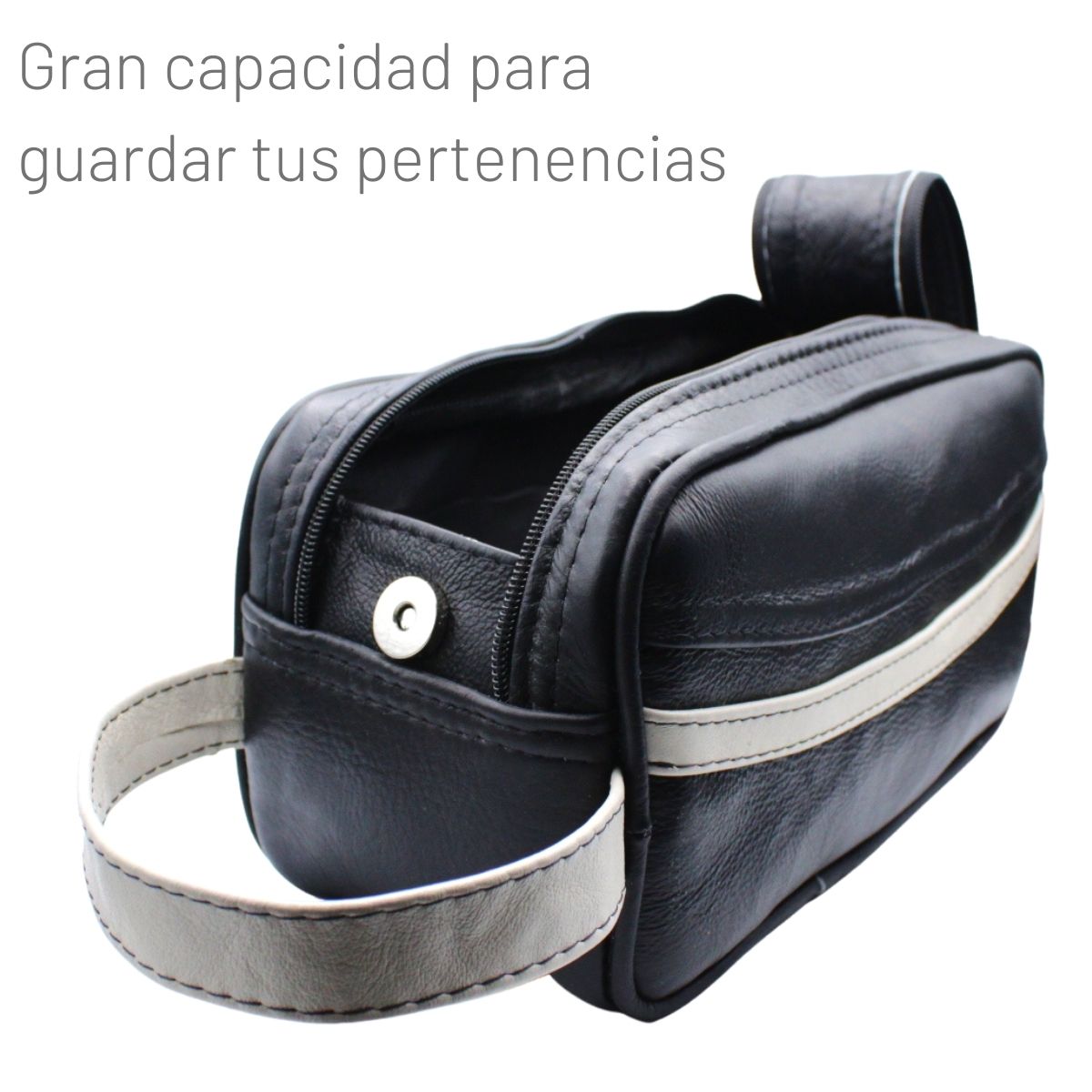 Neceser Hombre Piel Genuina Franja Interiores en Tela