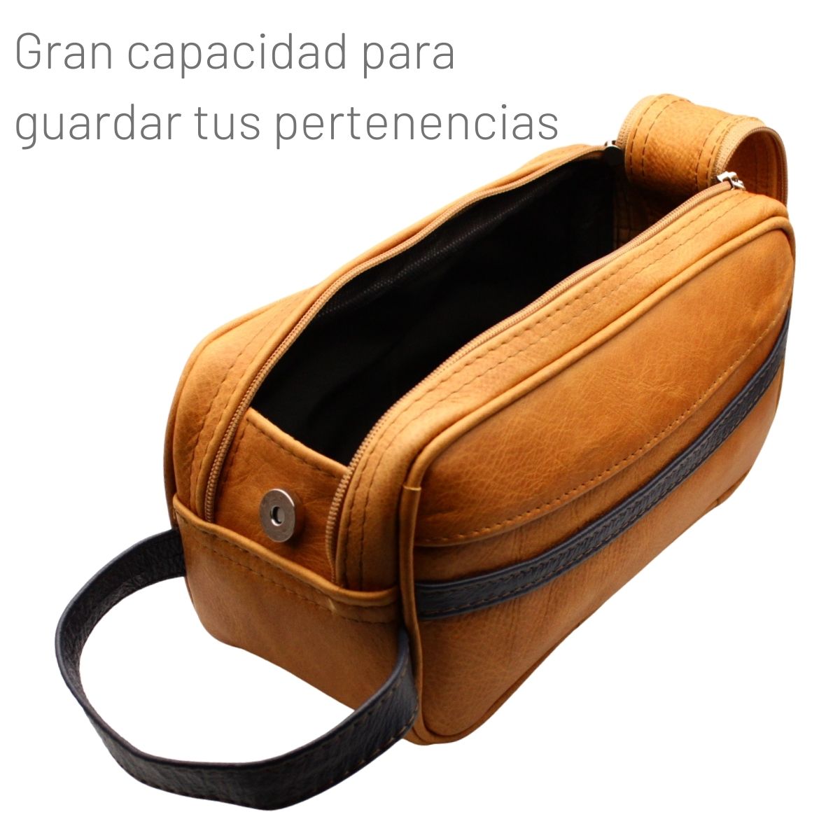 Neceser Hombre Piel Genuina Franja Interiores en Tela