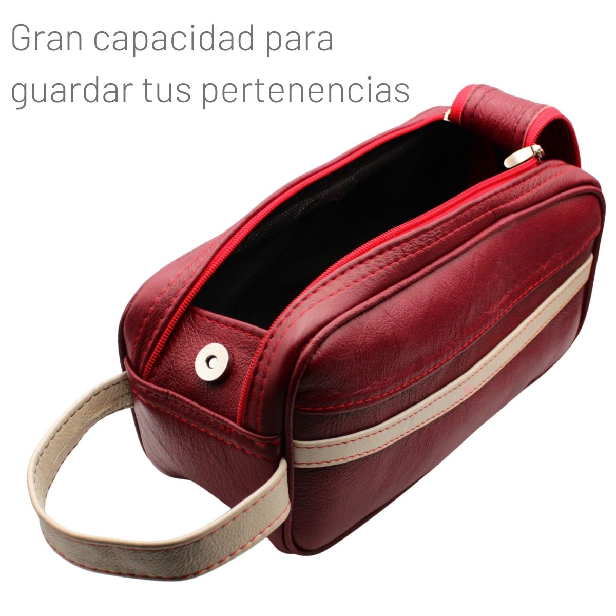Neceser Hombre Piel Genuina Franja Interiores en Tela