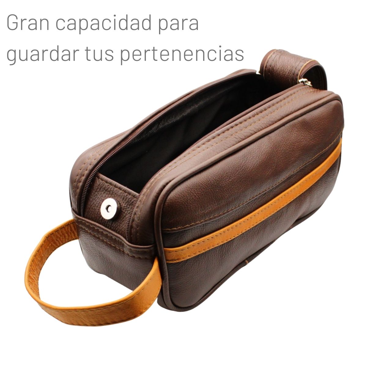 Neceser Hombre Piel Genuina Franja Interiores en Tela
