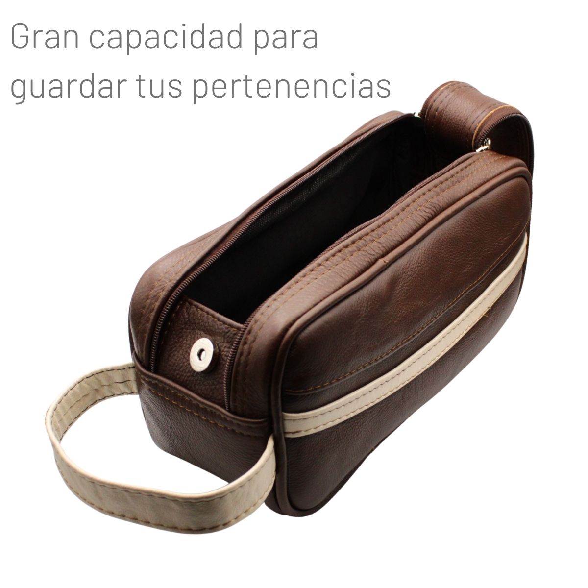 Neceser Hombre Piel Genuina Franja Interiores en Tela
