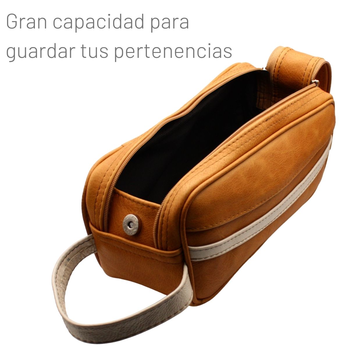 Neceser Hombre Piel Genuina Franja Interiores en Tela