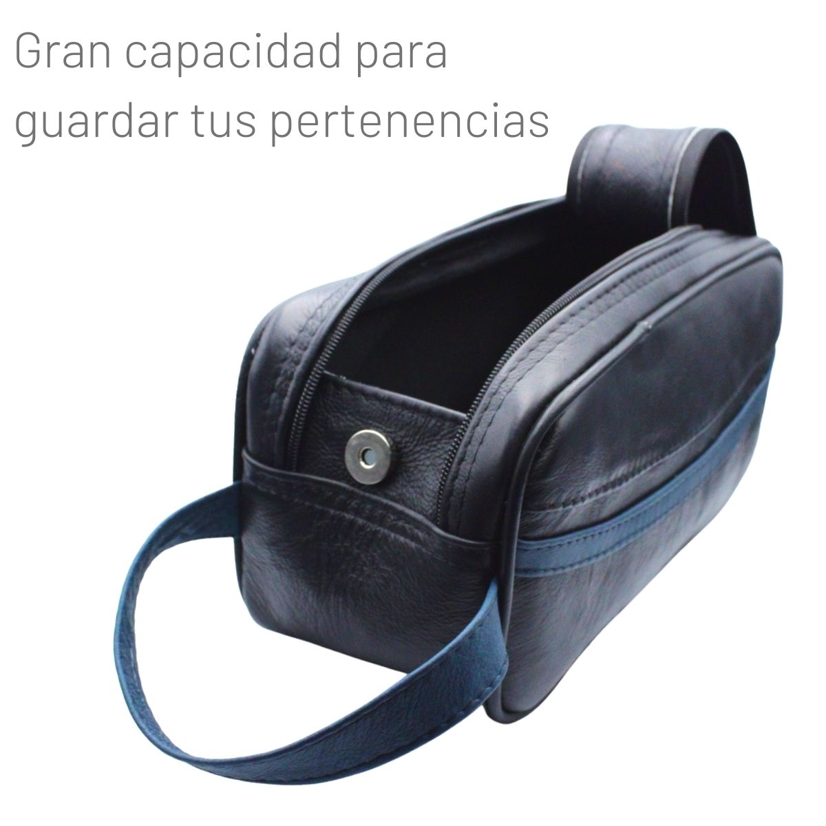 Neceser Hombre Piel Genuina Franja Interiores en Tela