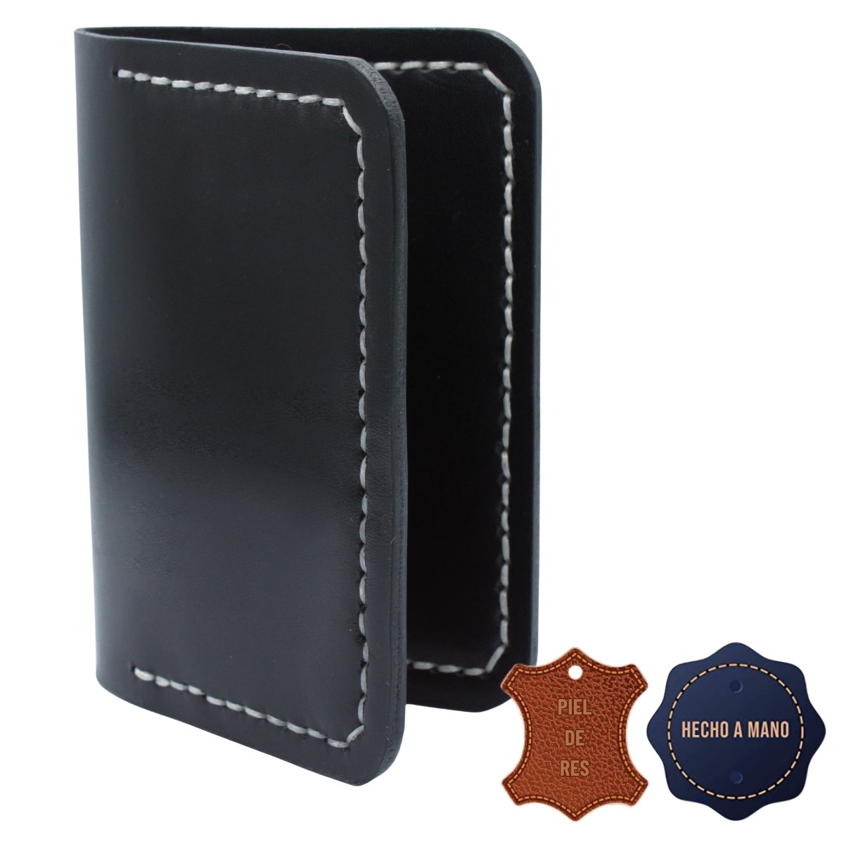 Tarjetero Plegable Cartera Hecho a Mano Piel Genuina Res