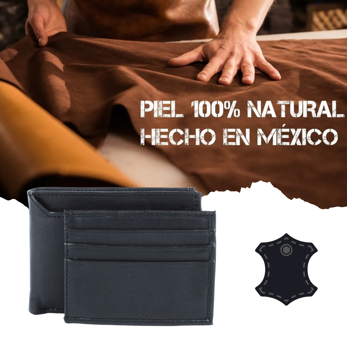 Cartera Hombre Piel Genuina Tarjetero Extraíble Vertical Interiores en Piel