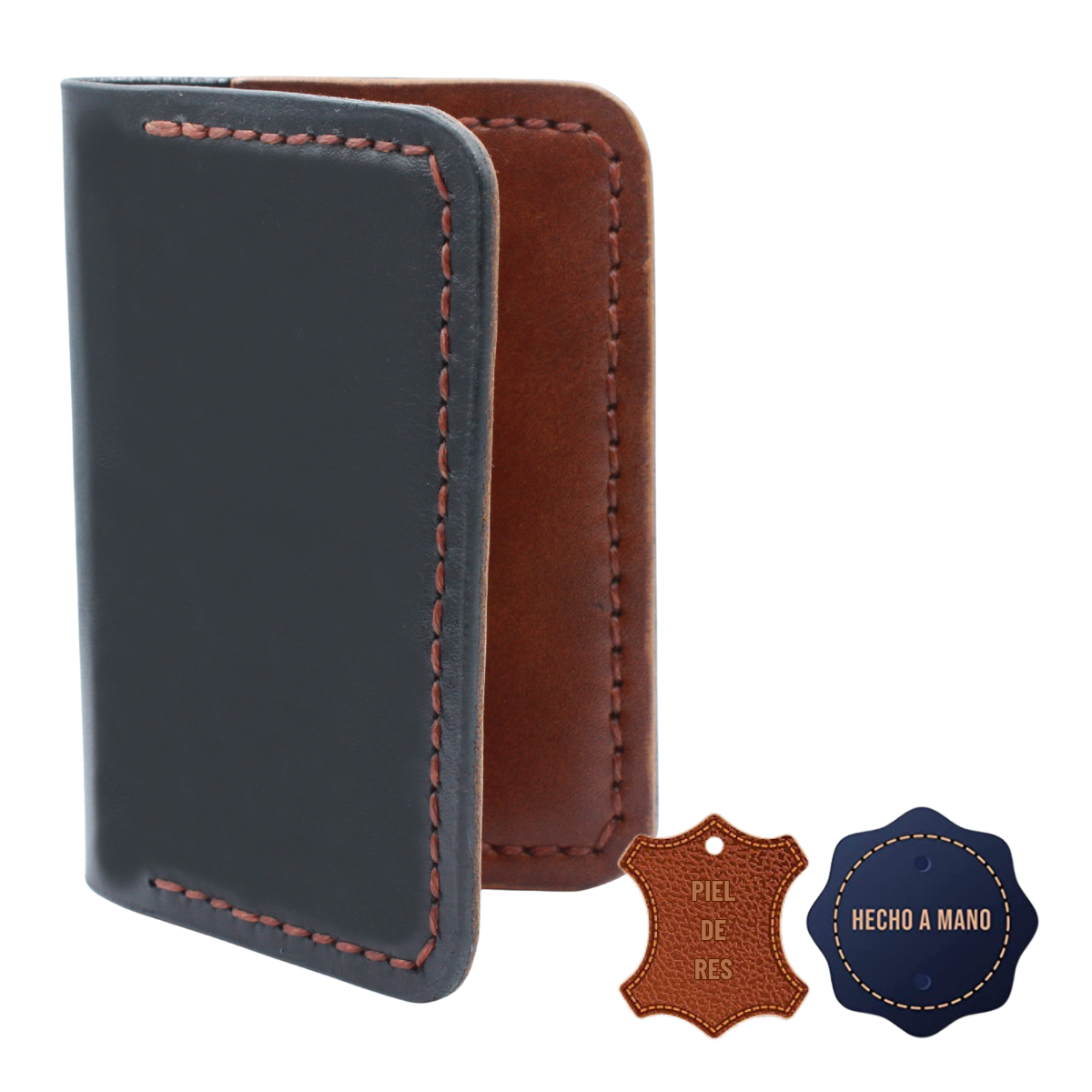 Tarjetero Plegable Cartera Hecho a Mano Piel Genuina Res