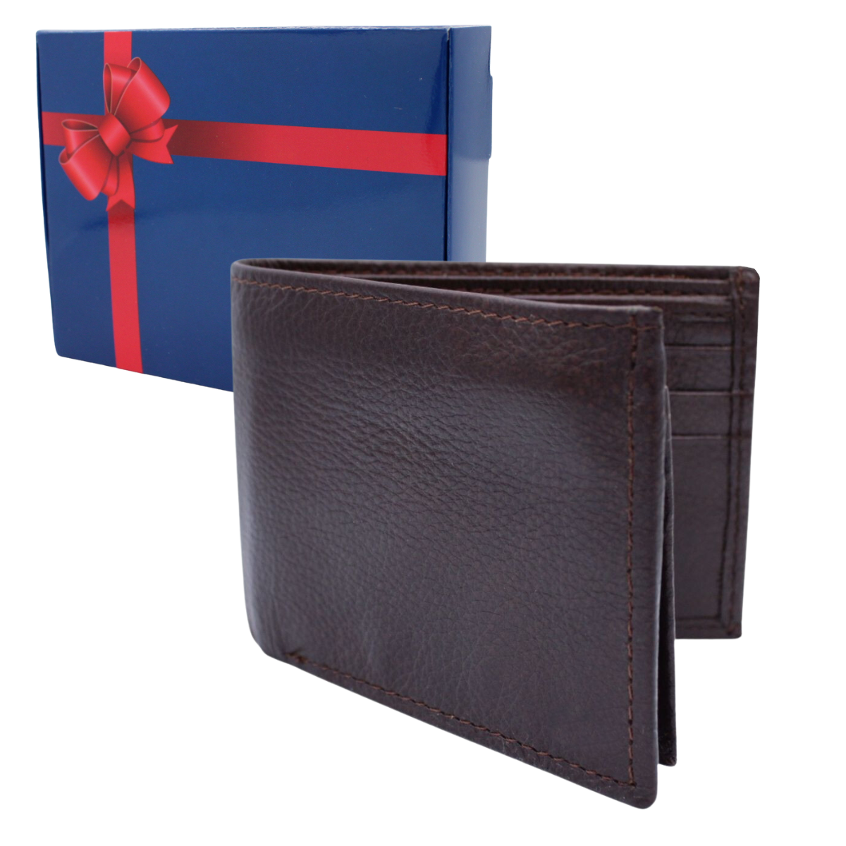 Cartera Hombre Piel Genuina Bifold División Oculta Interiores en Piel