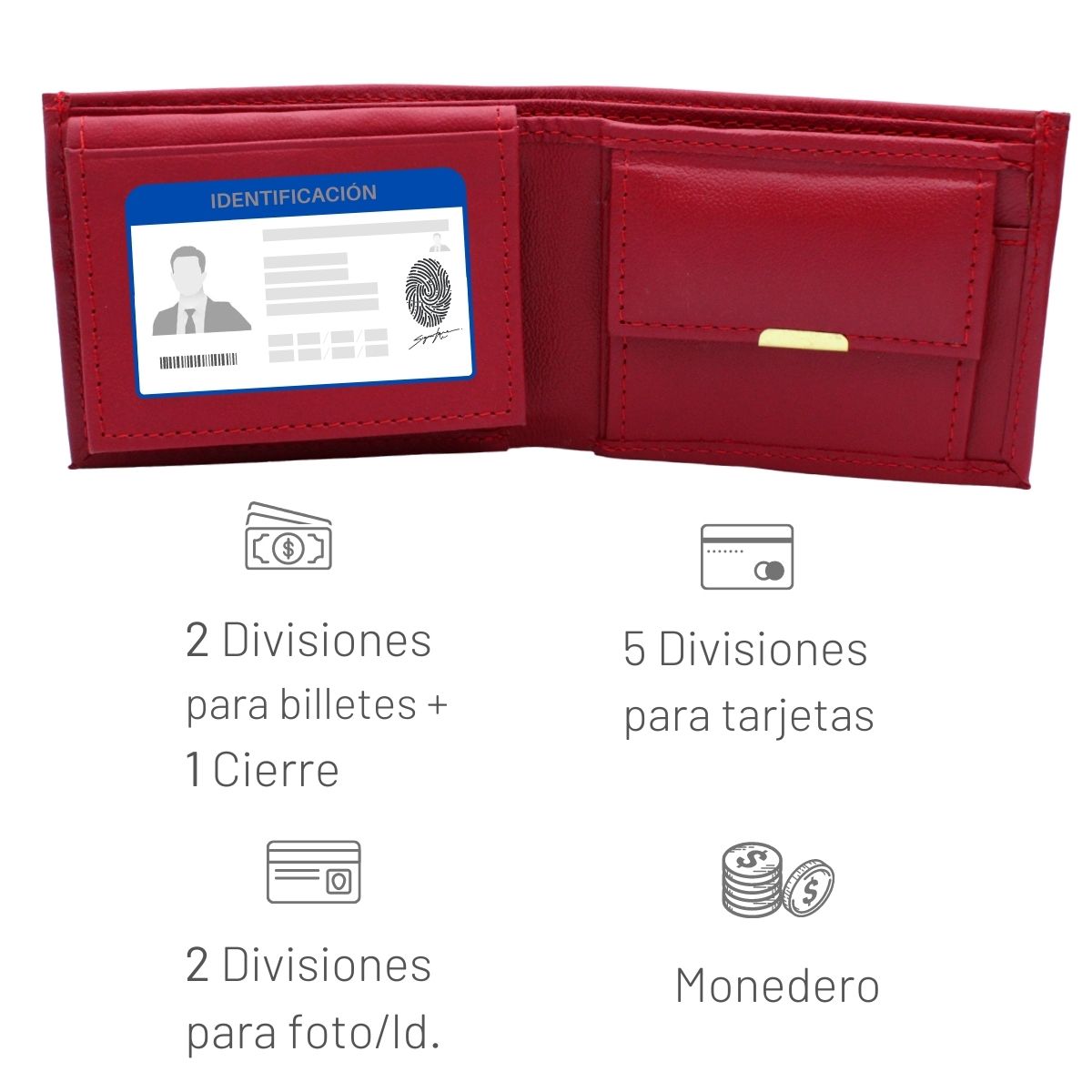Cartera Hombre Piel Genuina Monedero Interiores en Piel