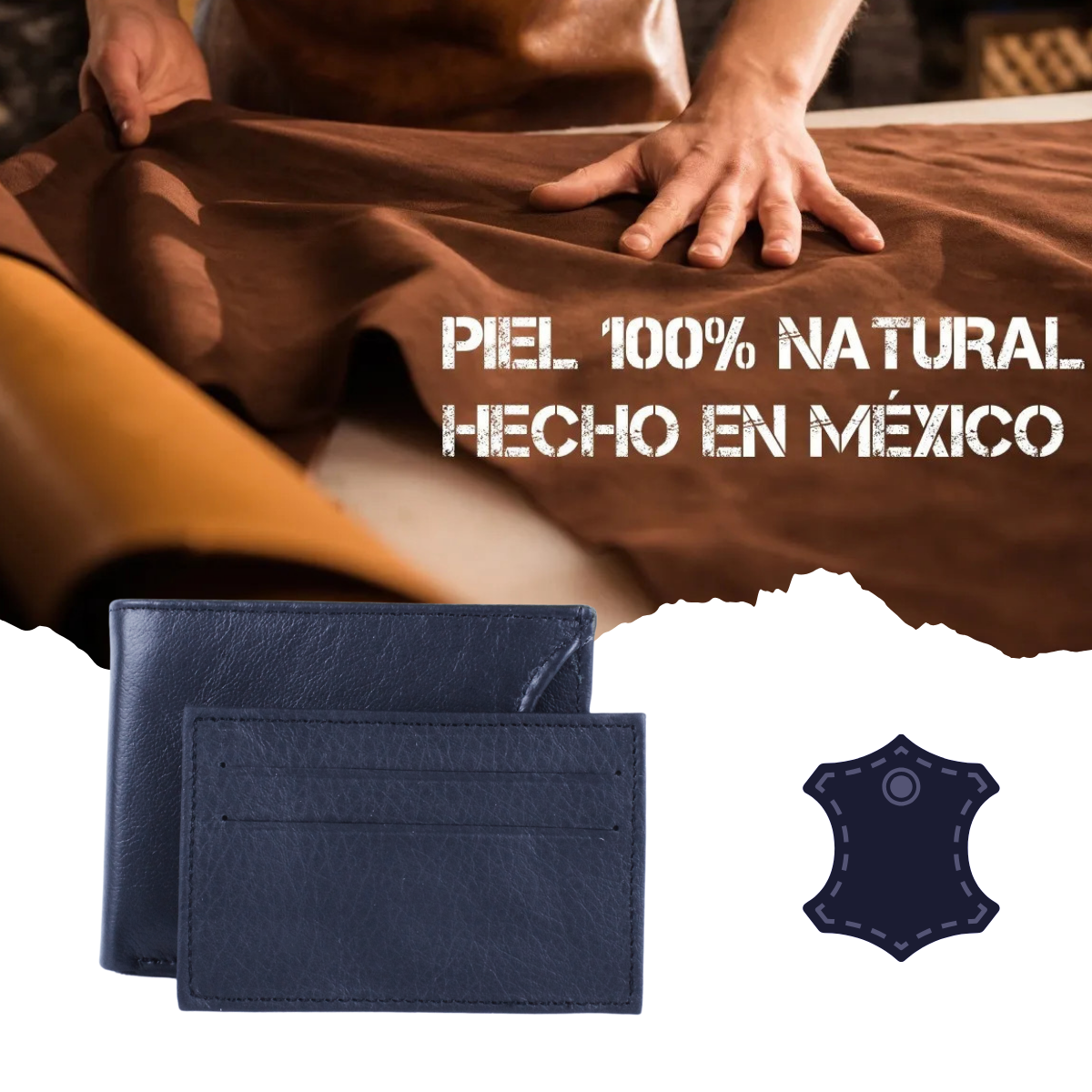 Cartera Hombre Piel Genuina Tarjetero Extraíble Horizontal Interiores en Piel