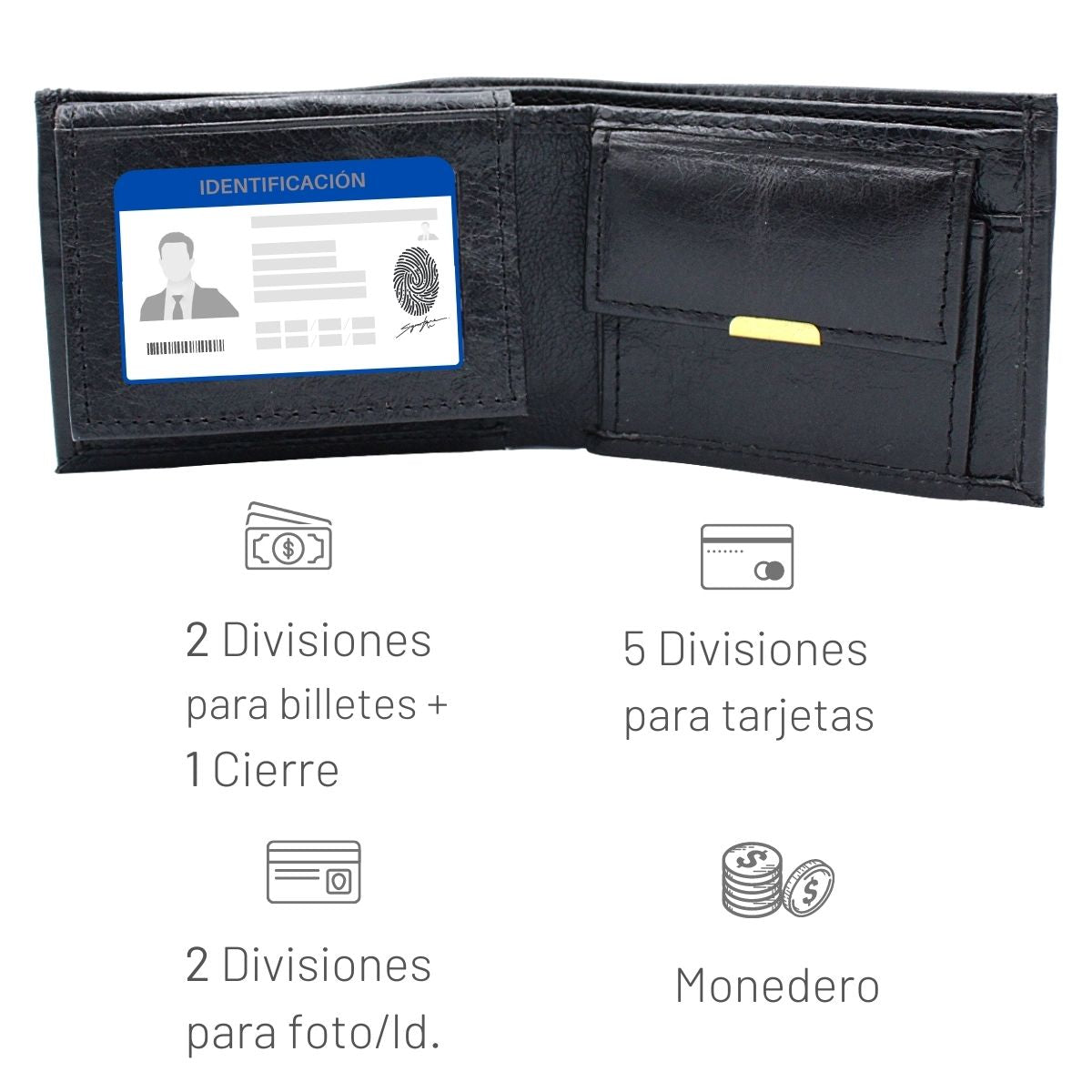 Cartera Hombre Piel Genuina Monedero Interiores en Piel