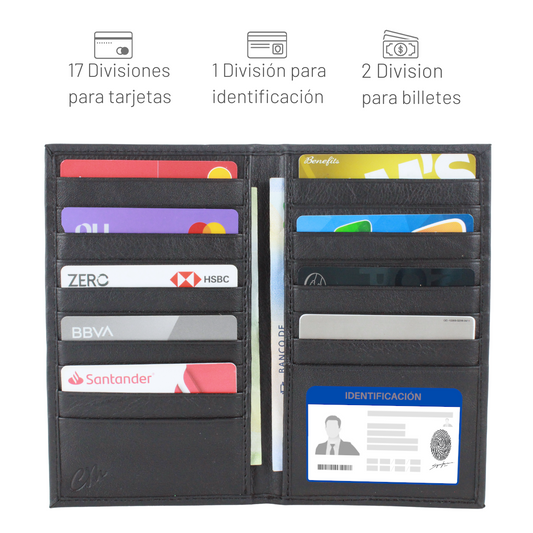 Cartera Tarjetero Piel Genuina Largo Interiores en Tela