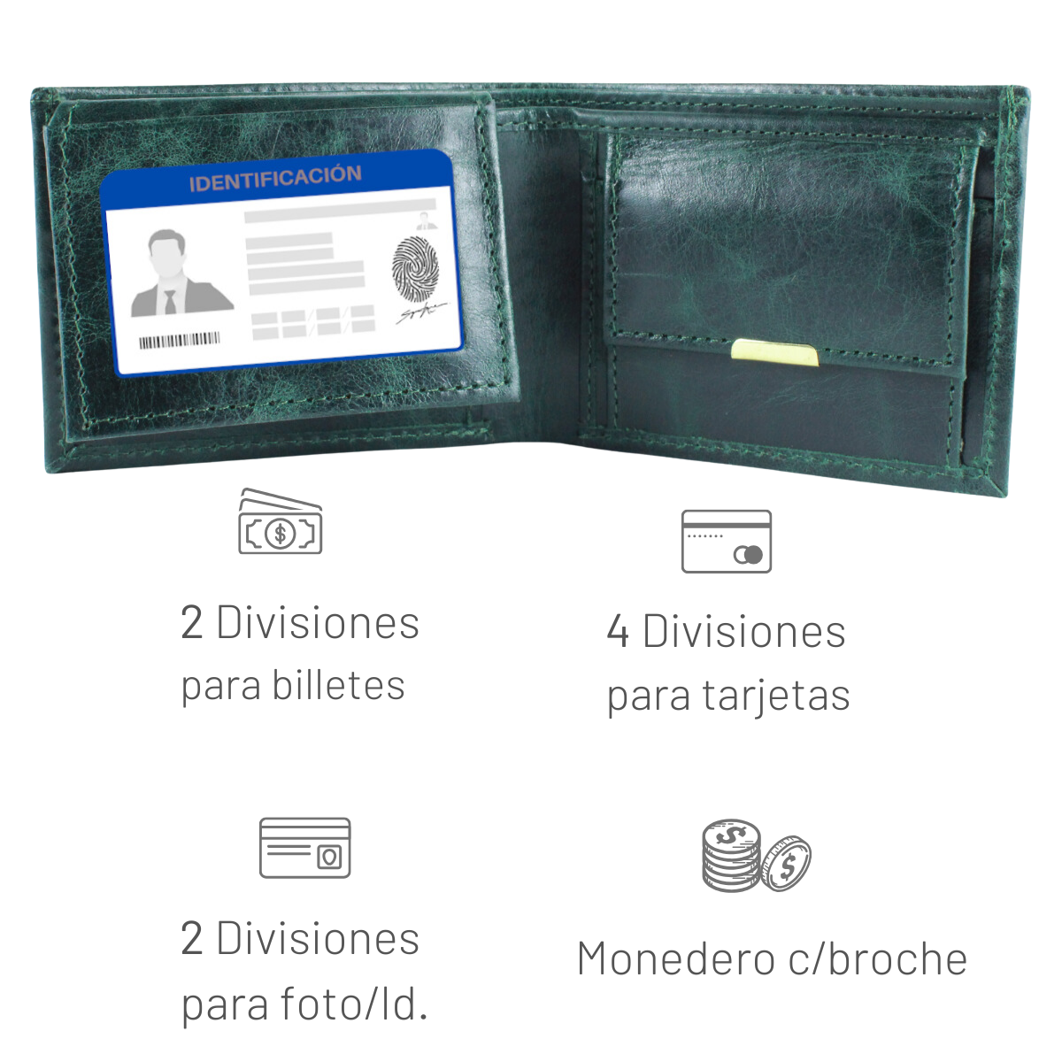Cartera Hombre Piel Genuina Monedero Interiores en Tela