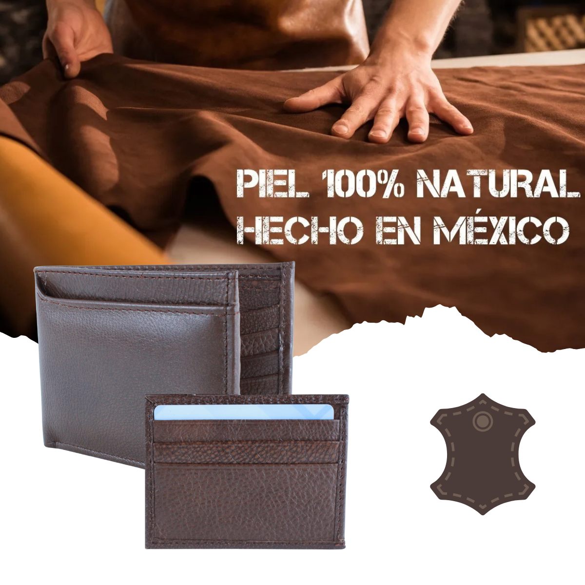 Cartera Hombre Piel Genuina Tarjetero Extraíble Vertical Interiores en Piel