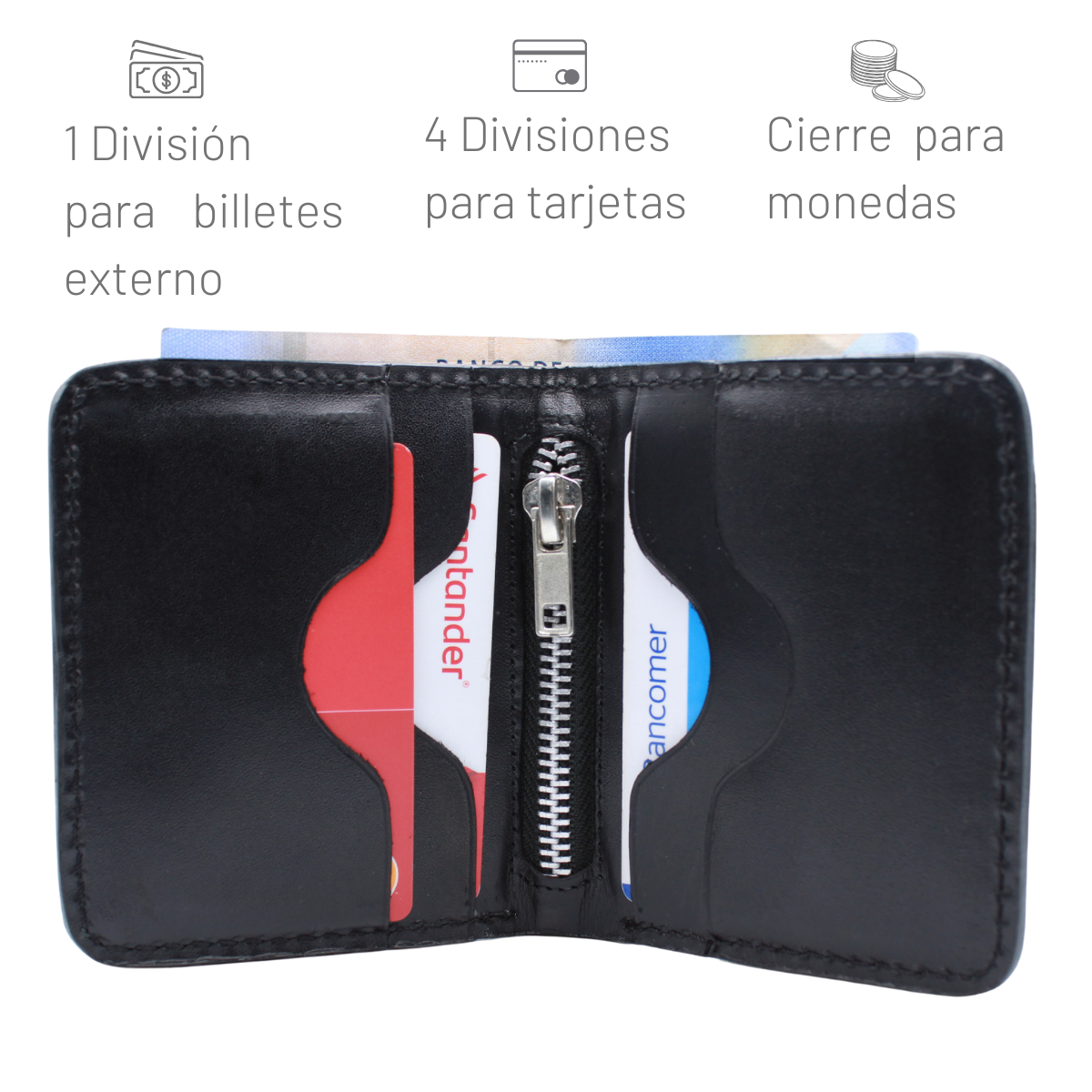 Cartera Hombre Piel Genuina Pull Up Monedero Moderno