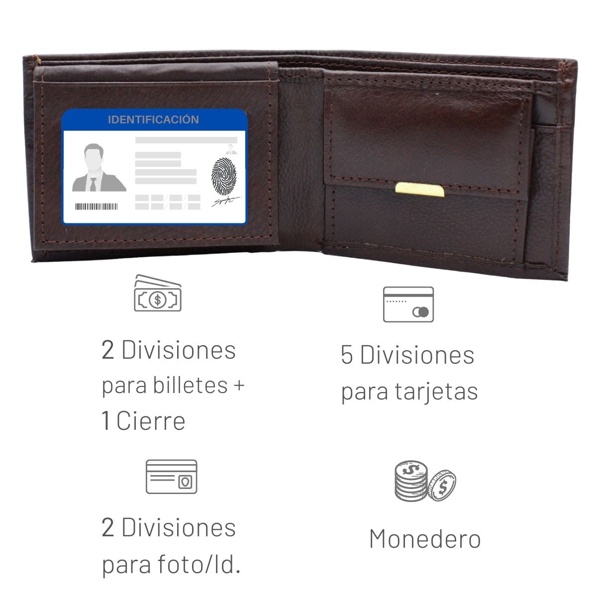 Cartera Hombre Piel Genuina Monedero Interiores en Piel