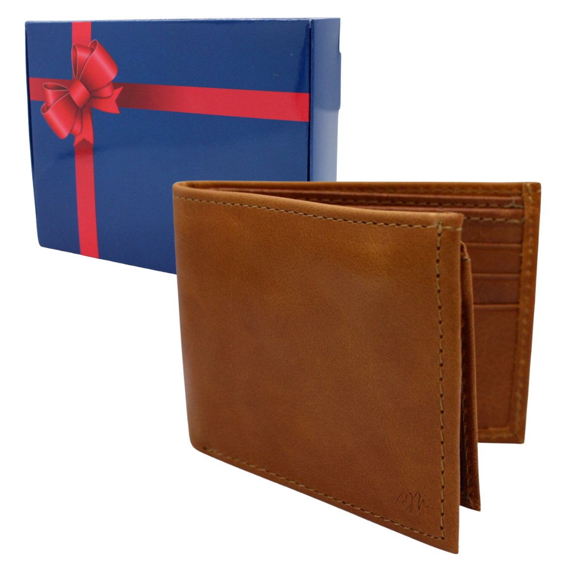 Cartera Hombre Piel Genuina Bifold División Oculta Interiores en Piel