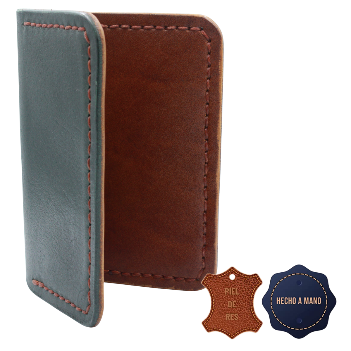 Tarjetero Plegable Cartera Hecho a Mano Piel Genuina Res