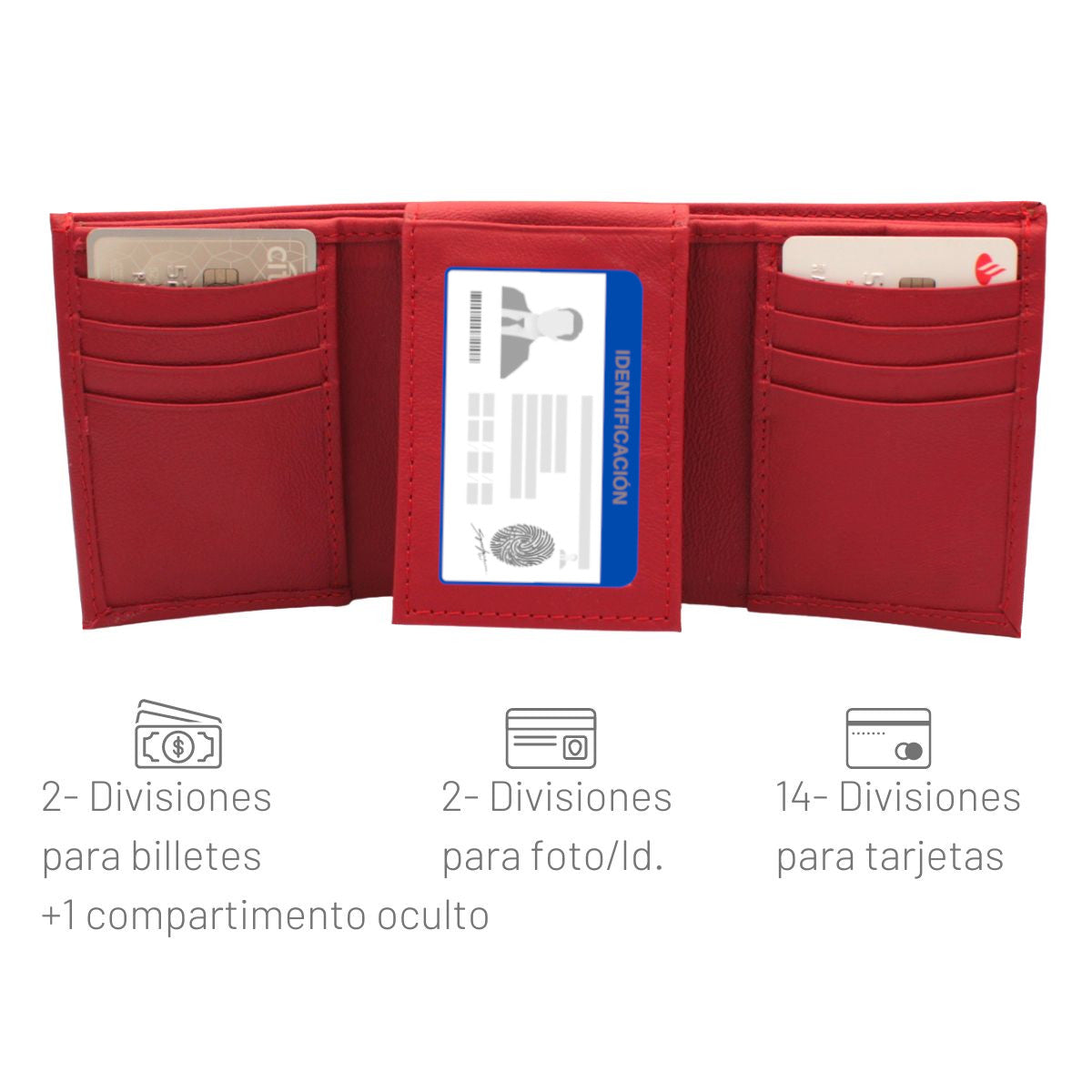 Cartera Hombre Piel Genuina Triple con Identificación Interiores en Piel