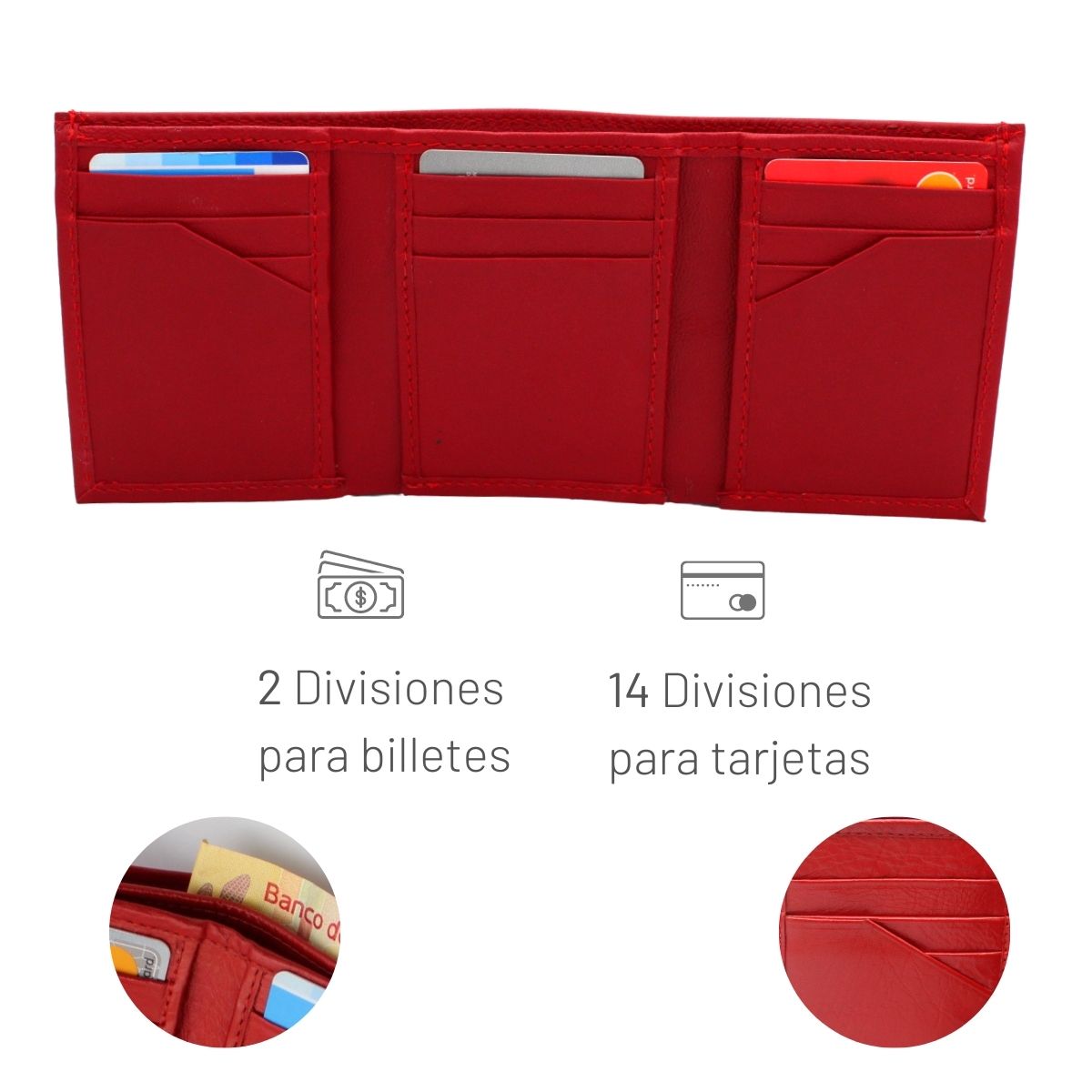 Cartera Hombre Piel Genuina Triple Compacta Interiores en Tela
