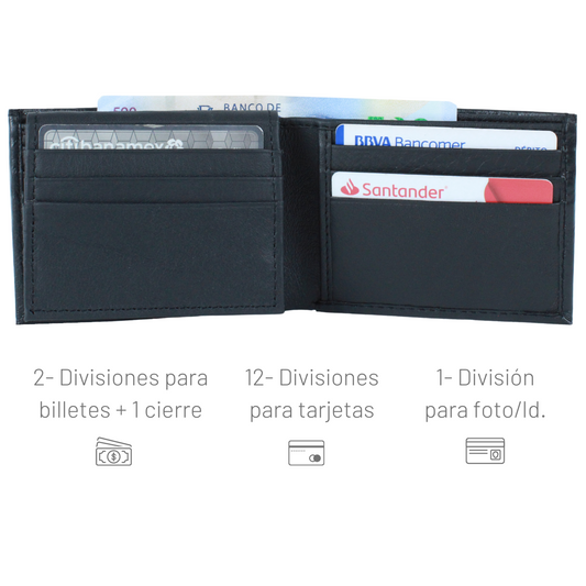 Cartera Hombre Piel Genuina Cierre Interno Interiores en Piel