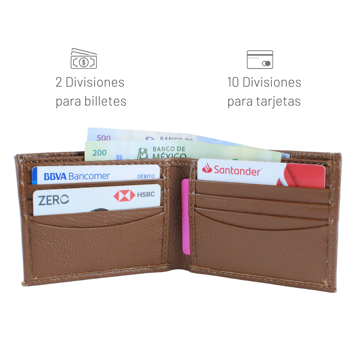 Cartera Hombre Piel Genuina Tarjetero Extraíble Horizontal Interiores en Piel