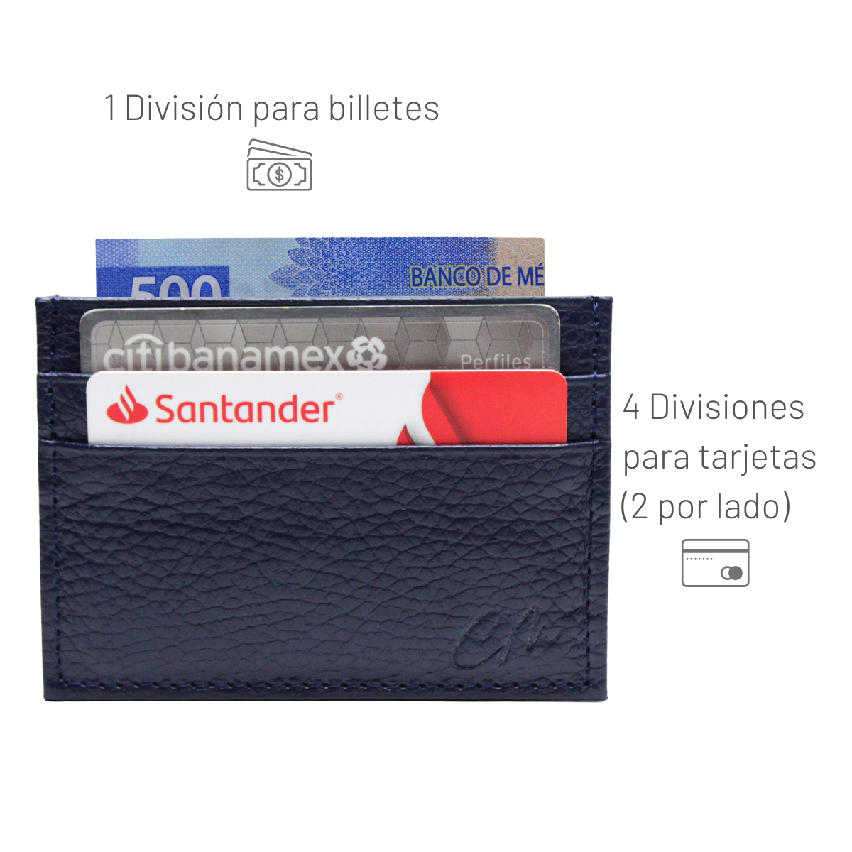Cartera Tarjetero Piel Genuina Modelo "Recto" Minimalista Interiores en Piel