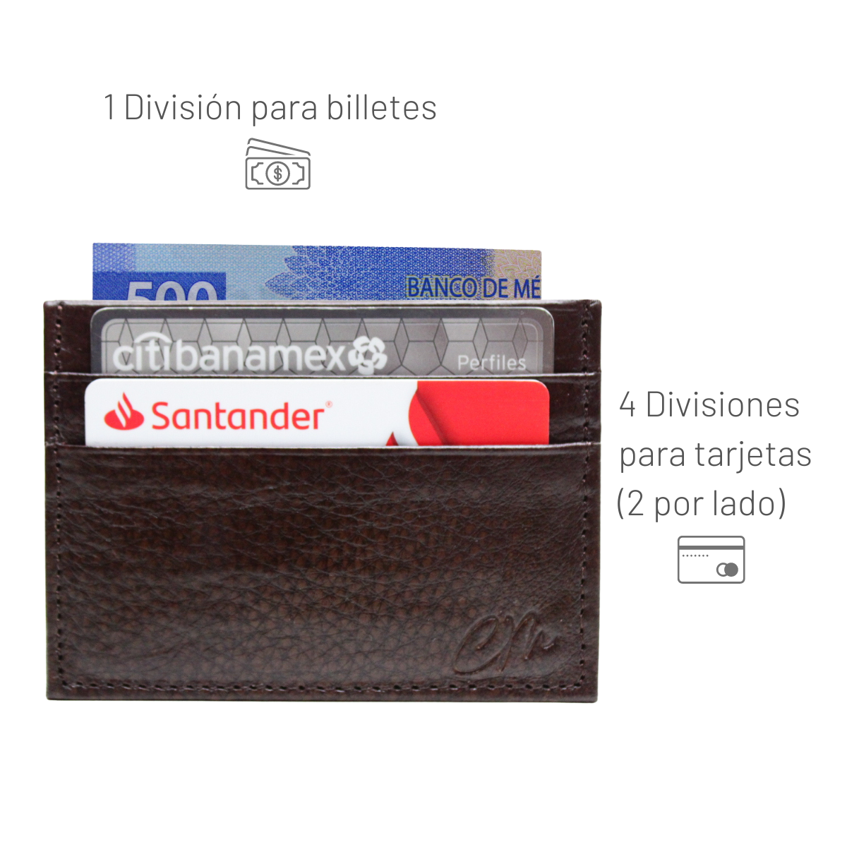 Cartera Tarjetero Piel Genuina Modelo "Recto" Minimalista Interiores en Piel