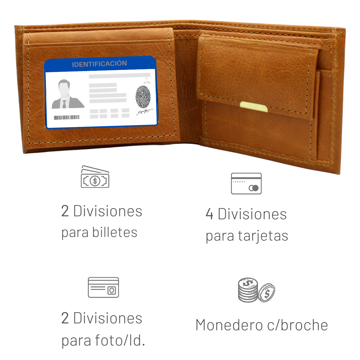 Cartera Hombre Piel Genuina Monedero Interiores en Tela