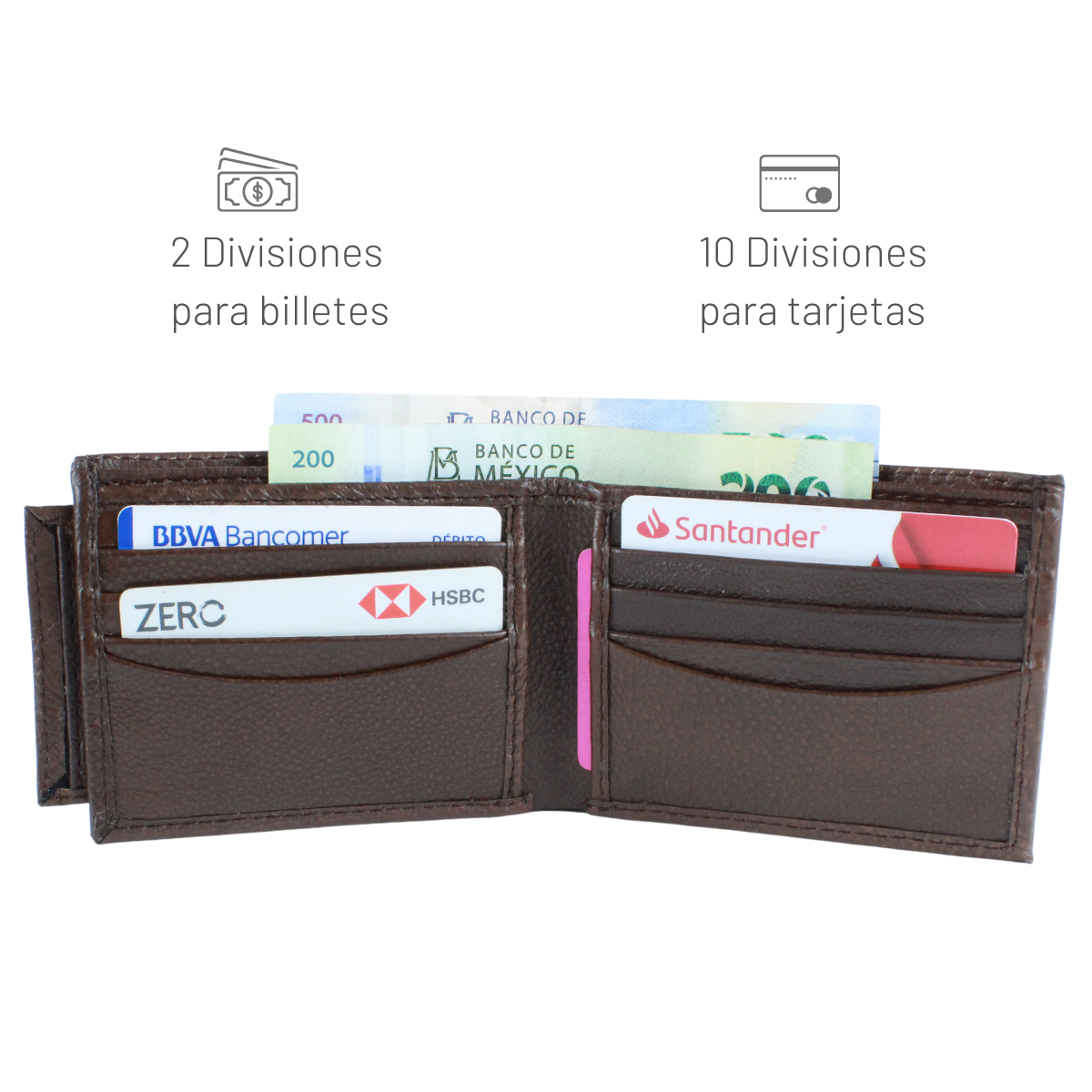 Cartera Hombre Piel Genuina Tarjetero Extraíble Horizontal Interiores en Piel