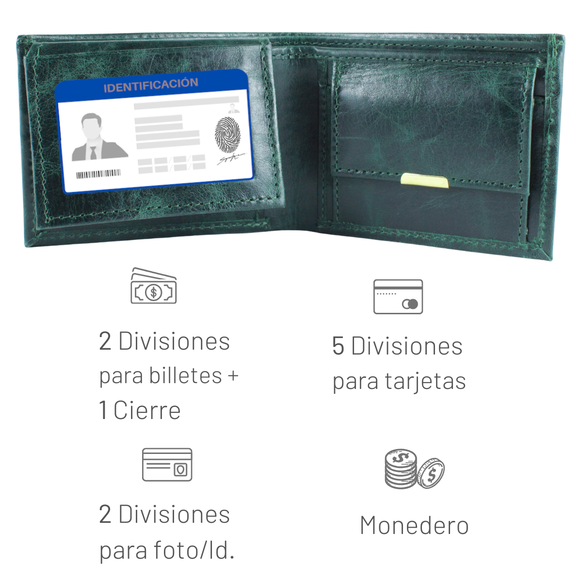 Cartera Hombre Piel Genuina Monedero Interiores en Piel