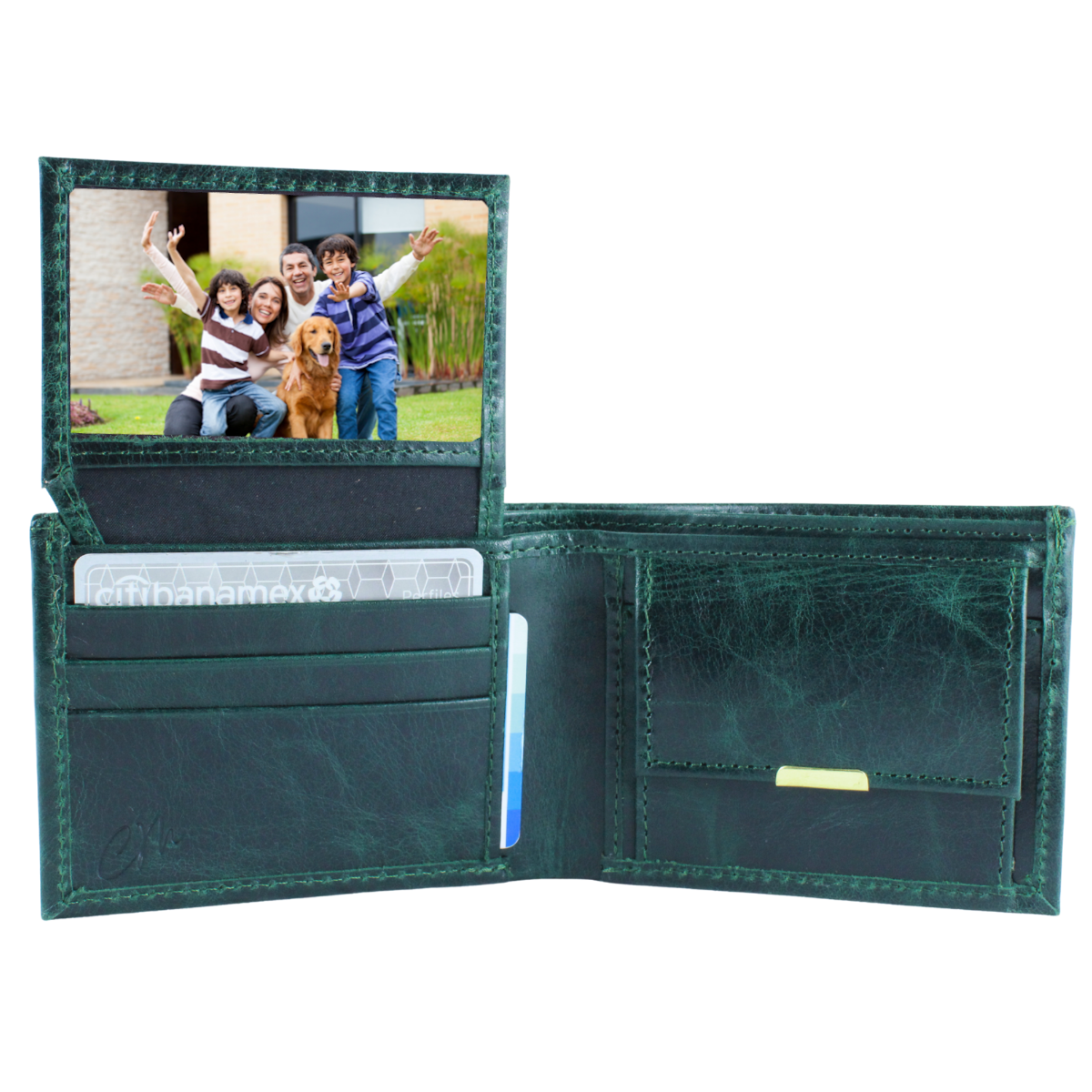 Cartera Hombre Piel Genuina Monedero Interiores en Tela