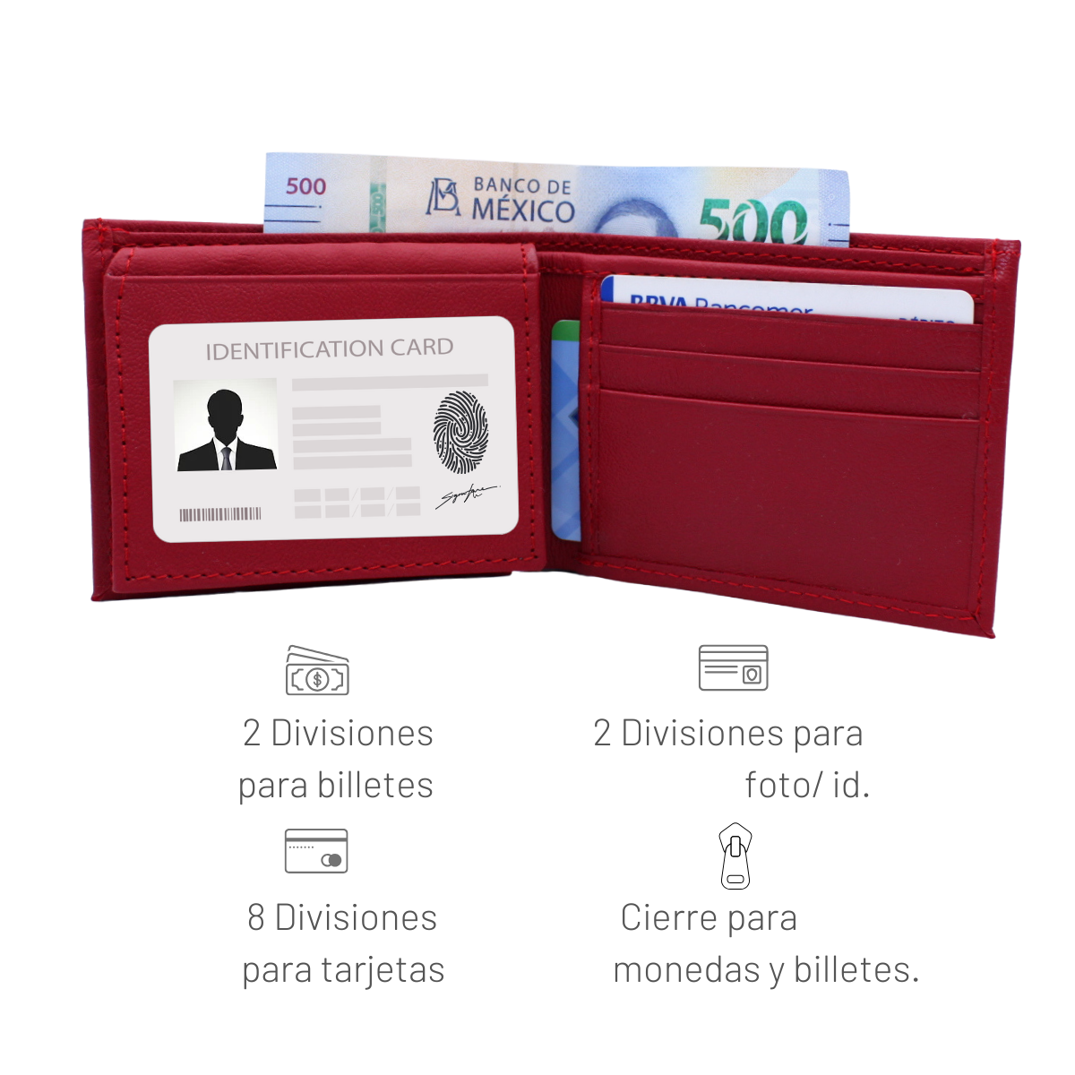 Cartera Hombre Piel Genuina Bifold División Oculta Interiores en Piel