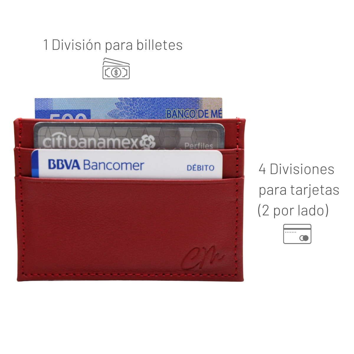 Cartera Tarjetero Piel Genuina Modelo "Recto" Minimalista Interiores en Piel