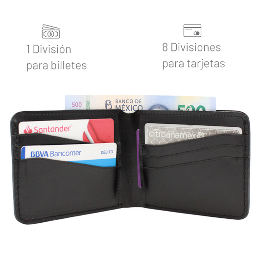 Cartera Hombre Piel Genuina Pull Up Bifold Moderna Compacta