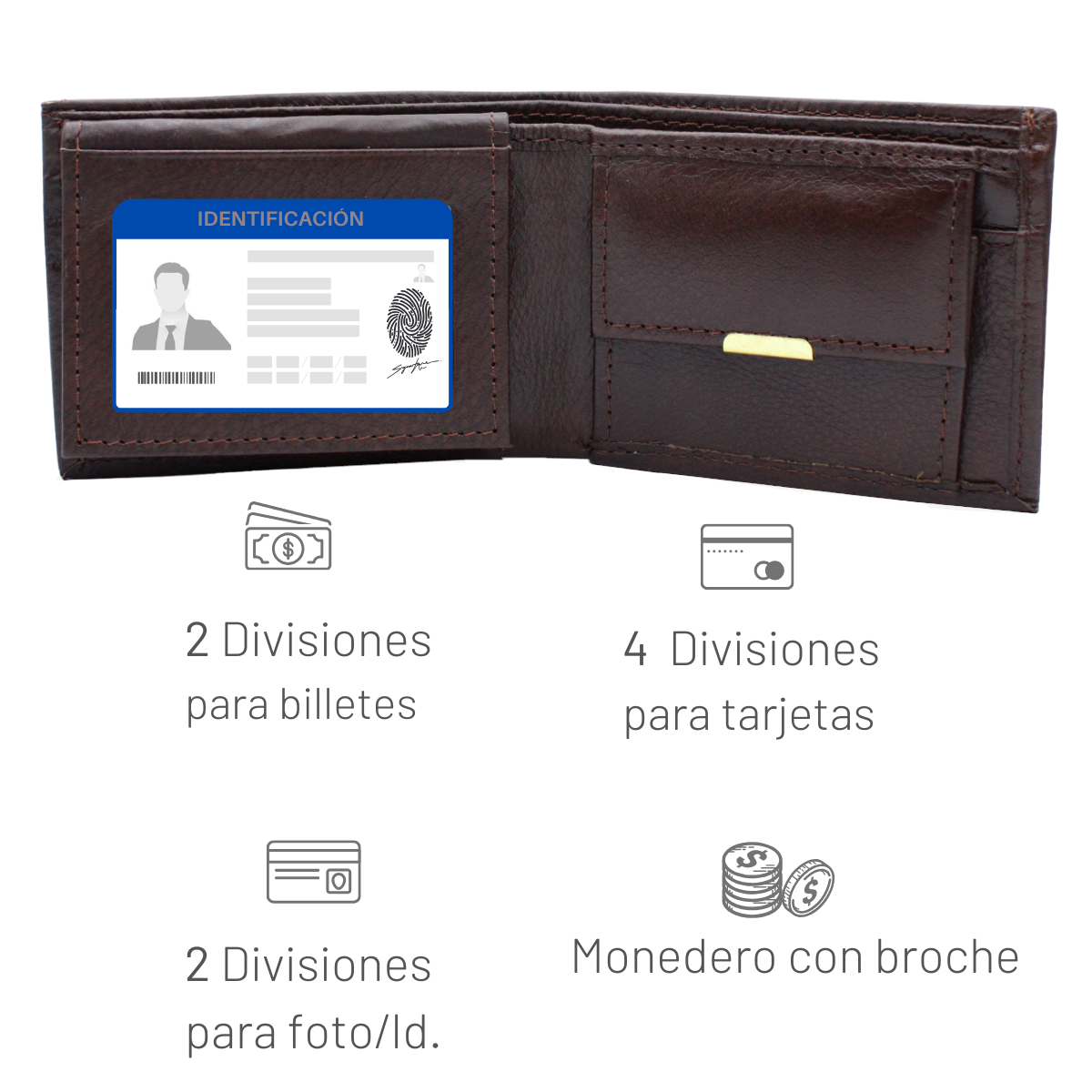 Cartera Hombre Piel Genuina Monedero Interiores en Tela