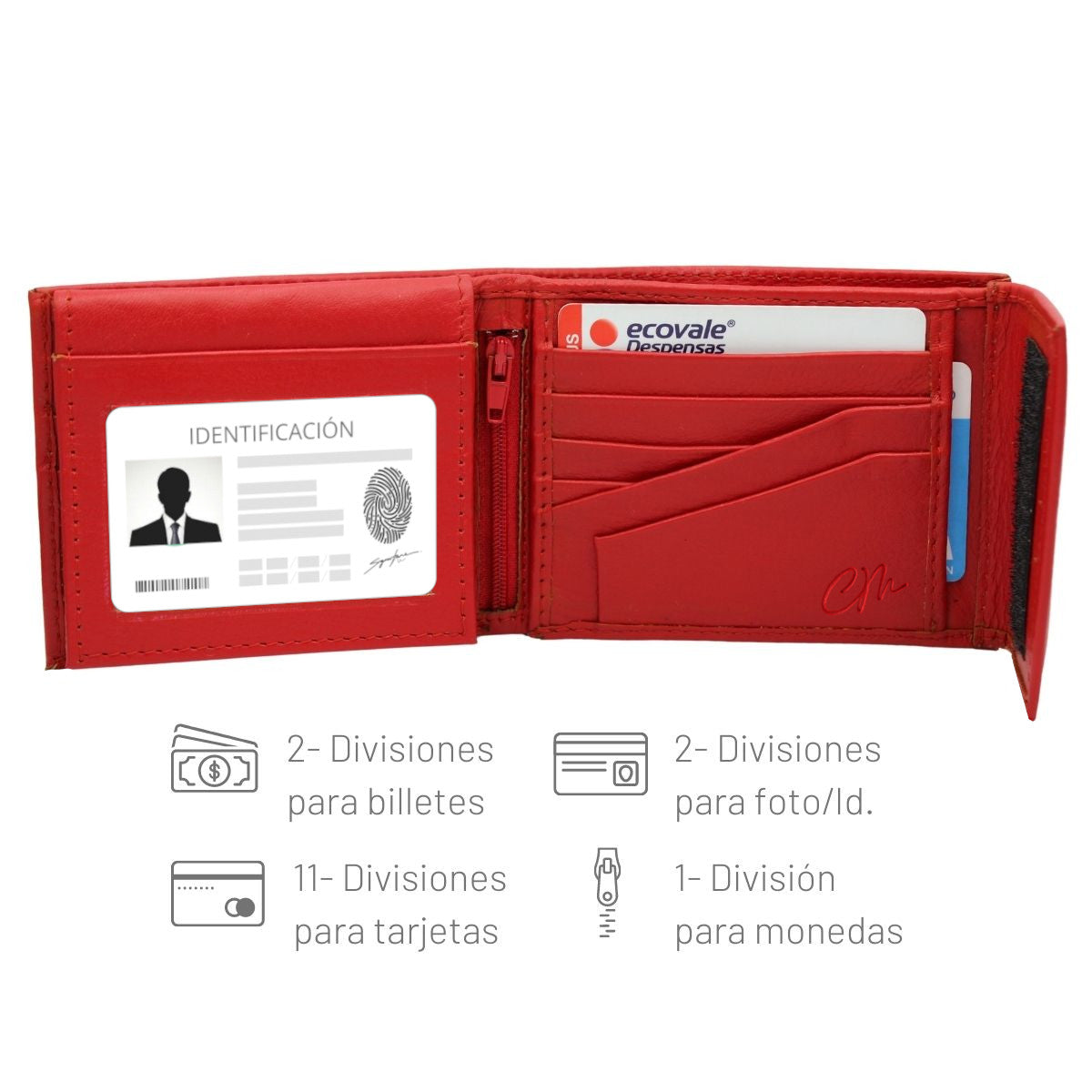 Cartera Hombre Piel Genuina Cierre Velcro Monedero Identificación Interiores en Tela