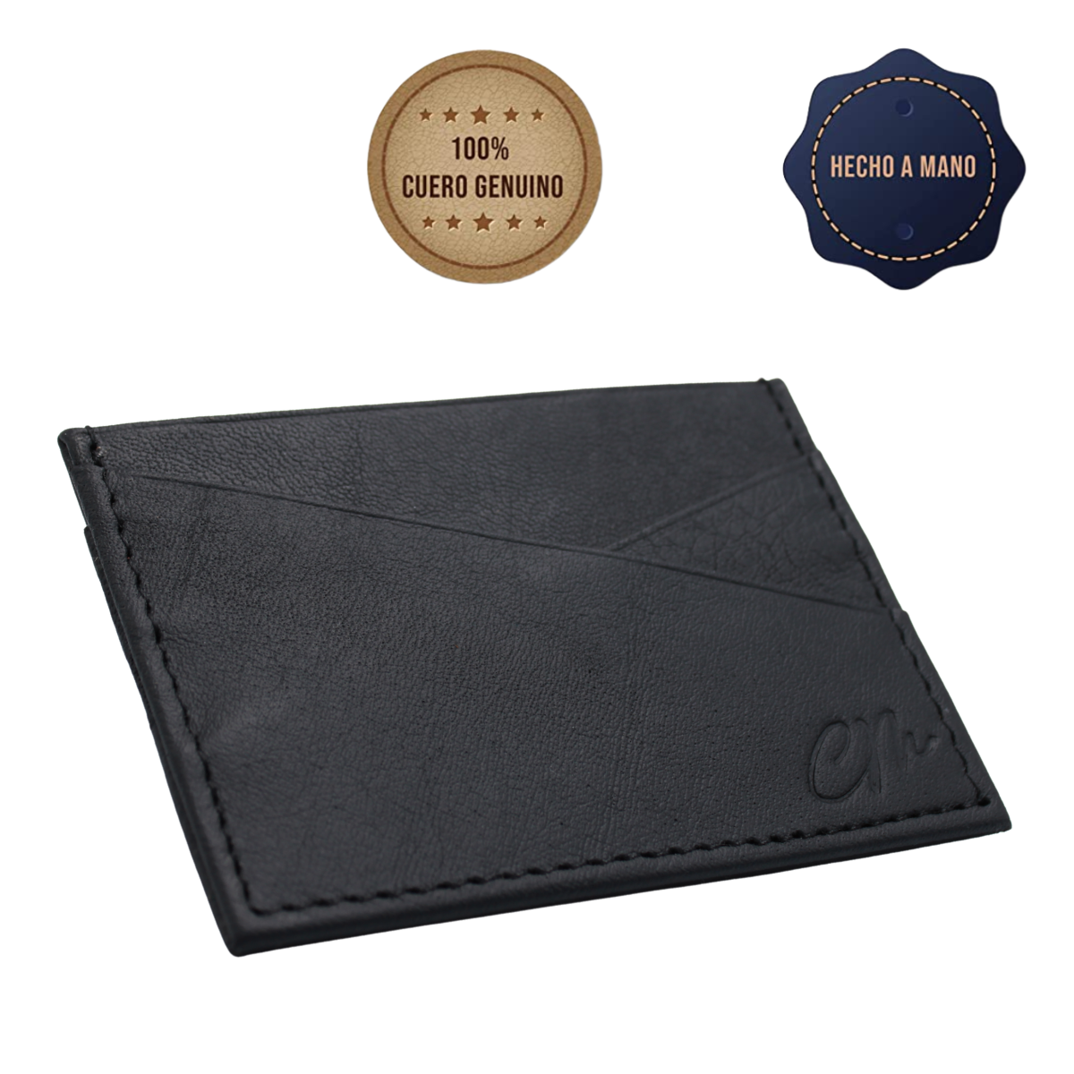 Cartera Tarjetero Piel Genuina Modelo "X" Minimalista Interiores en Piel