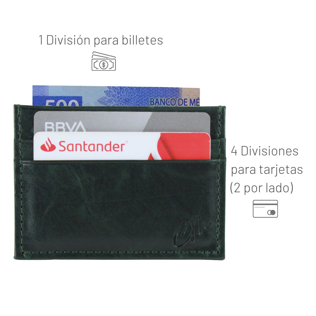 Cartera Tarjetero Piel Genuina Modelo "Recto" Minimalista Interiores en Piel