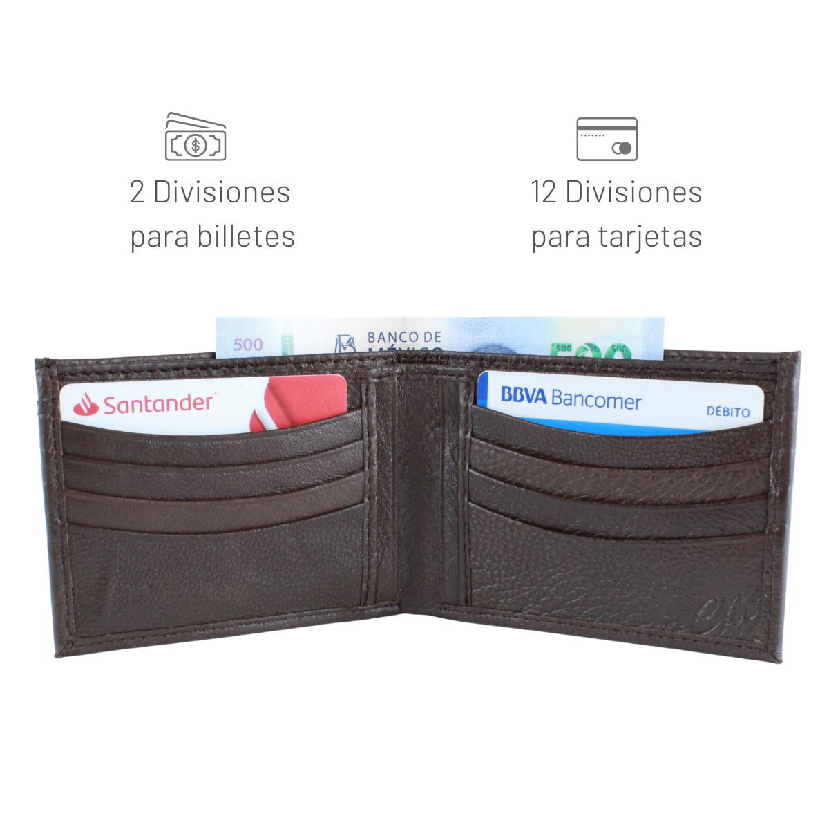 Cartera Hombre Piel Genuina Tarjetero Extraíble Vertical Interiores en Piel